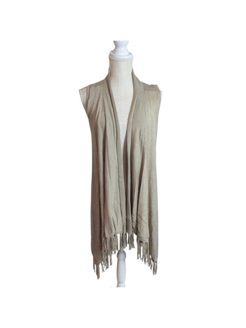 Joseph A Beige Knit Vest Fringe Cardigan Women's XS